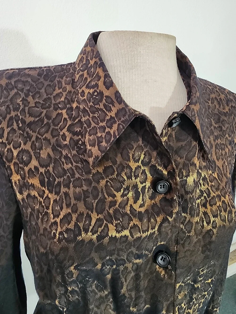 Sheri Martin Jacket Leopard Print Slit Back Button Down Vintage Brown Size 12P